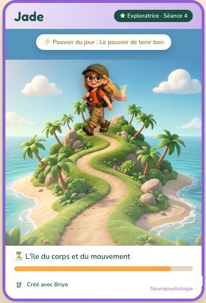La carte de séance, côté enfant : son île, son avatar de héros, sa mission